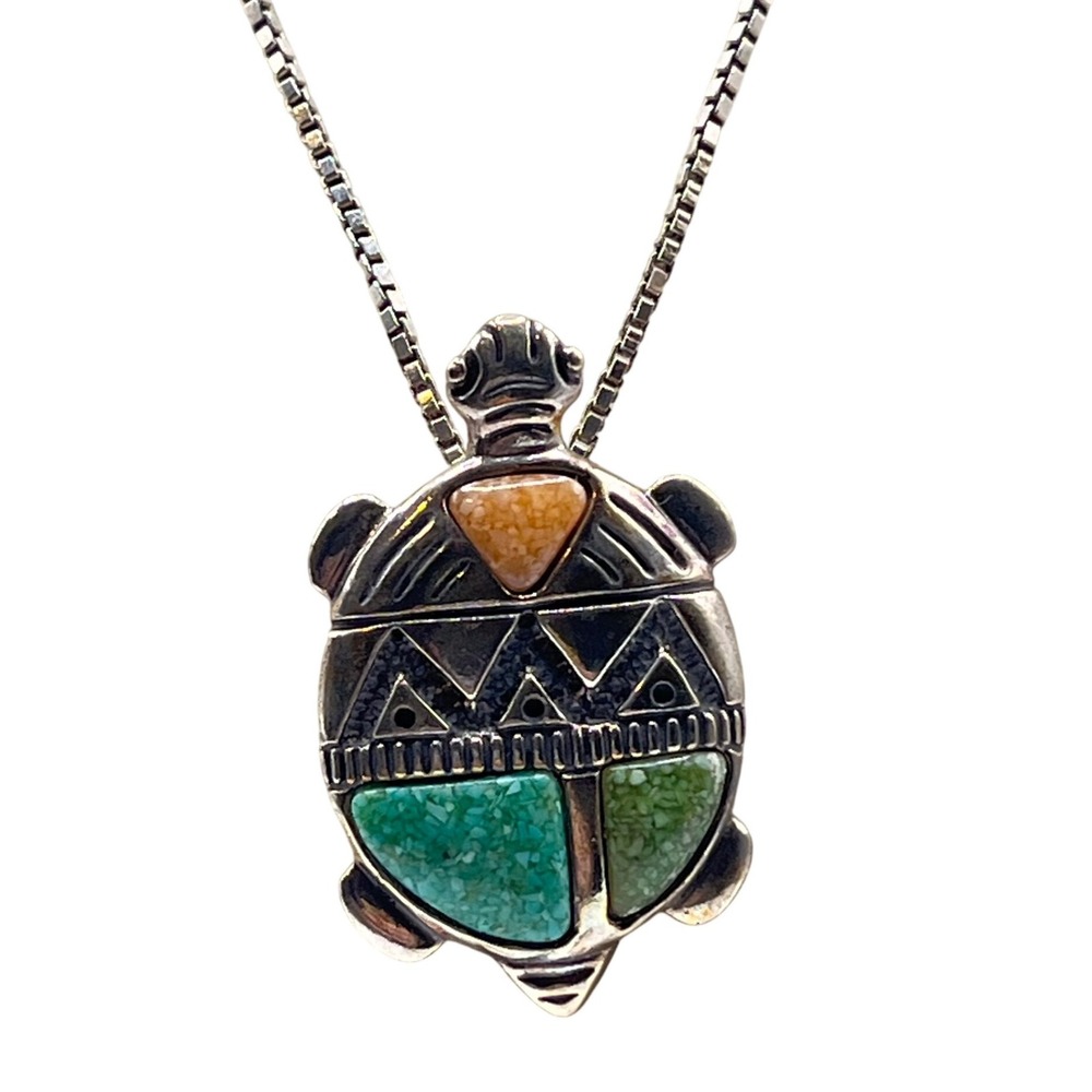Carolyn Pollack Relios Sterling‎ Silver Turtle Pendant Brooch Necklace Southwest